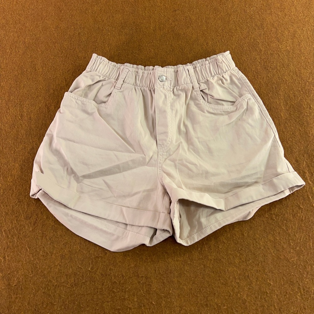H&M Womens Medium Beige Elastic Waist Cuffed Cotton Twill Casual Shorts New